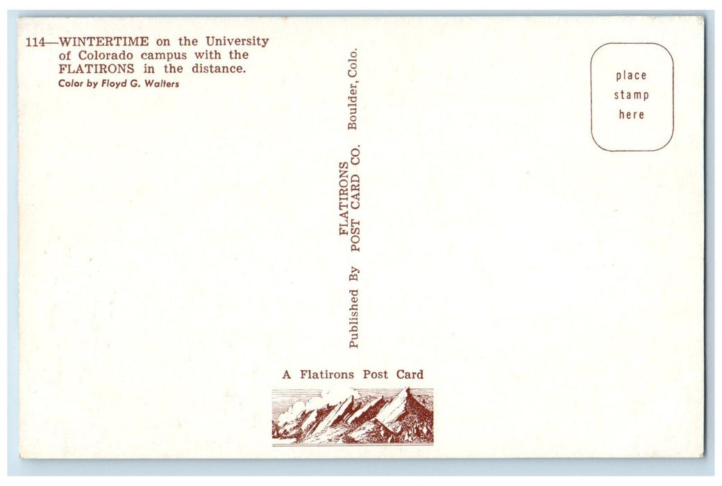 c1950's Wintertime On The University Of Colorado Campus Boulder CO Postcard