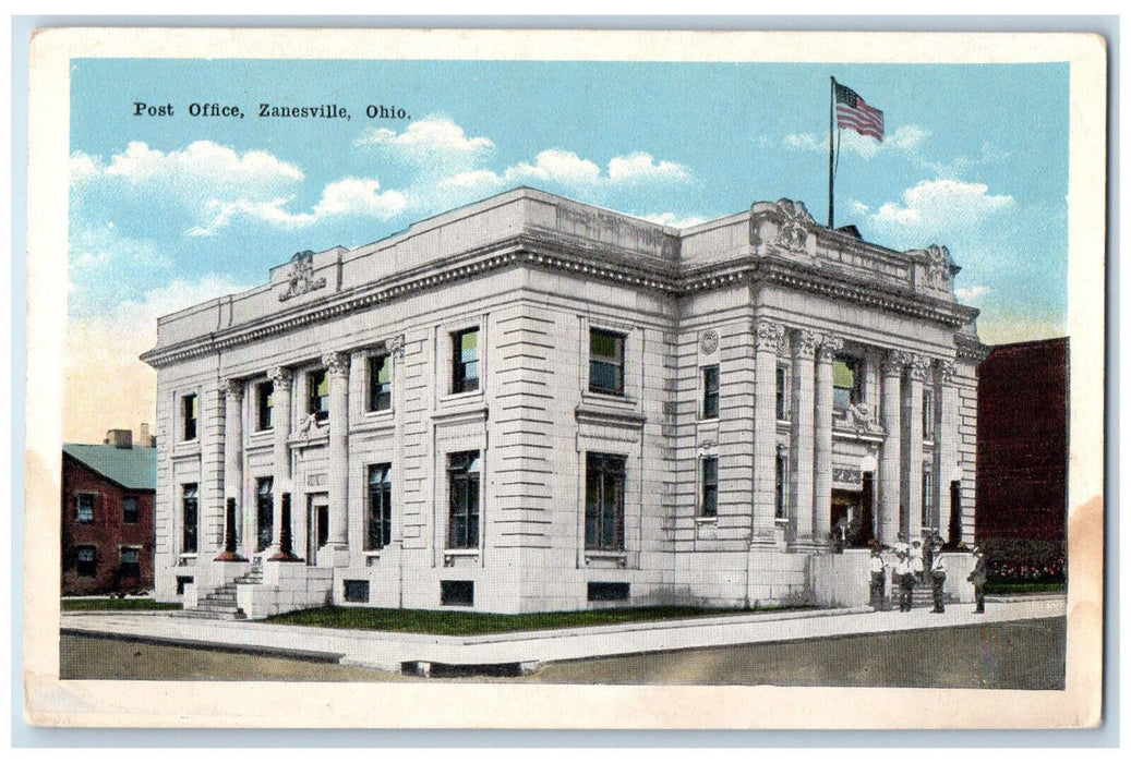 c1920's Post Office Building Entrance Zanesville Ohio OH Antique Postcard