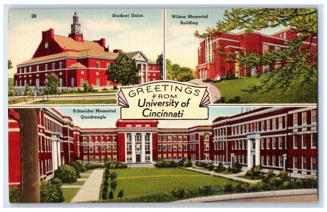 c1950's Greetings from University of Cincinnati Ohio OH Multiview Postcard