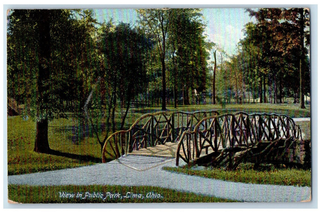 c1910 Bridge View in Public Park Lima Ohio OH Antique Posted Postcard