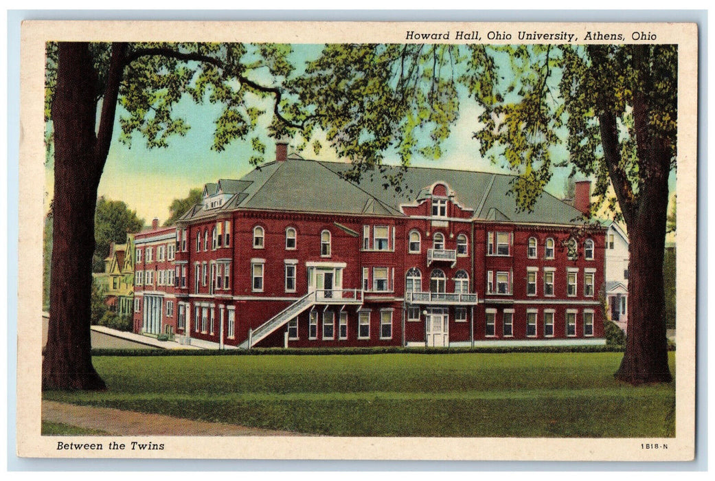 c1950's Between The Twins Howard Hall Ohio University Athens Ohio OH Postcard