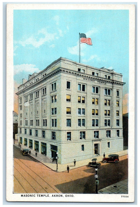 c1920's View of Masonic Temple Akron Ohio OH Antique Unposted Postcard