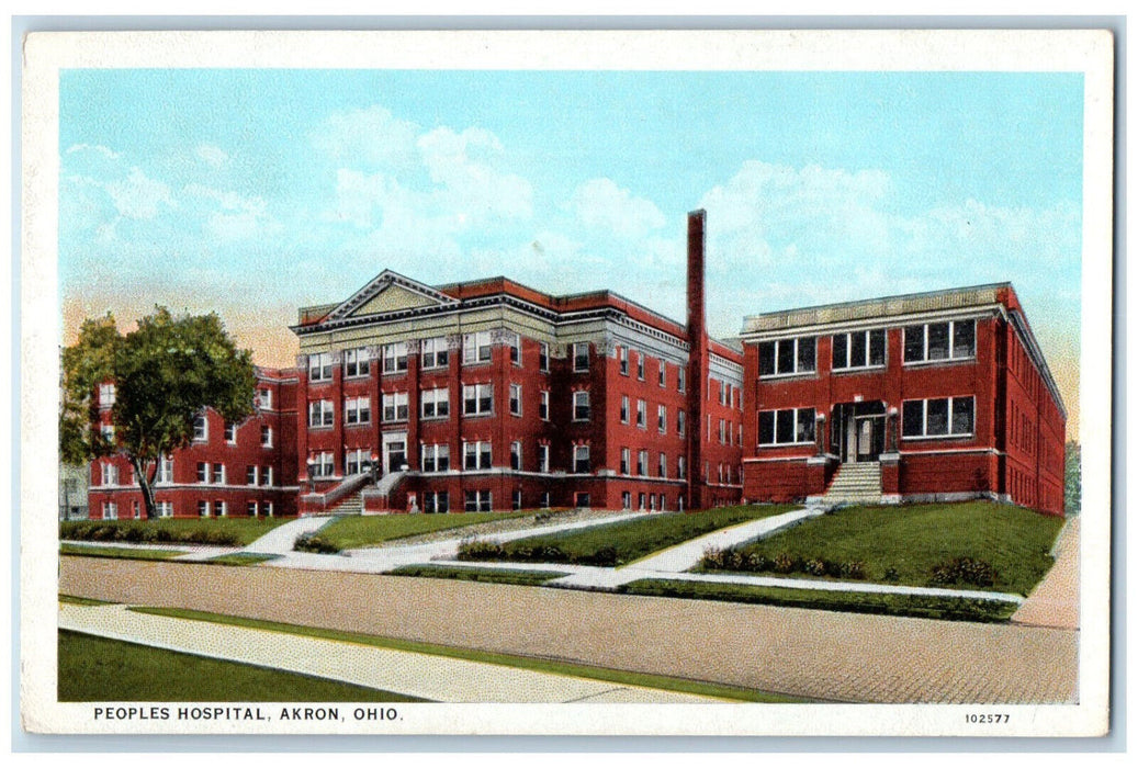 c1930's Peoples Hospital Building Akron Ohio OH Unposted Vintage Postcard