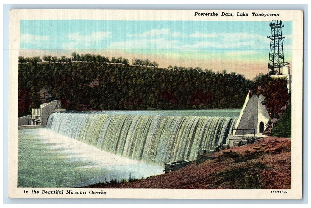 c1930s Powersite Dam Lake Taneycomo In The Beautiful Missouri Ozarks MO Postcard