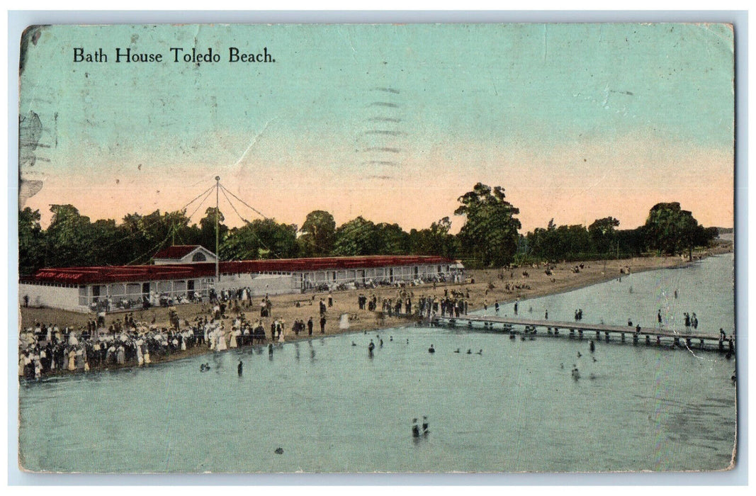 1916 Bathing Scene Bath House Toledo Beach Ohio OH Antique Posted Postcard