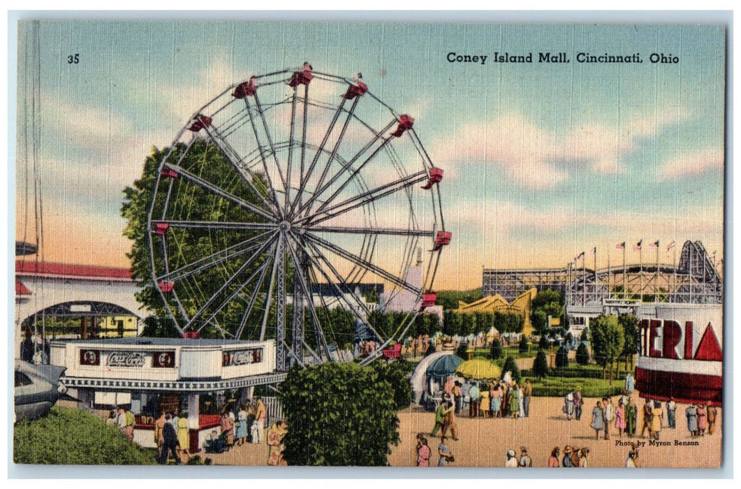 c1950's Amusement Rides Coney Island Mall Cincinnati Ohio OH Vintage Postcard