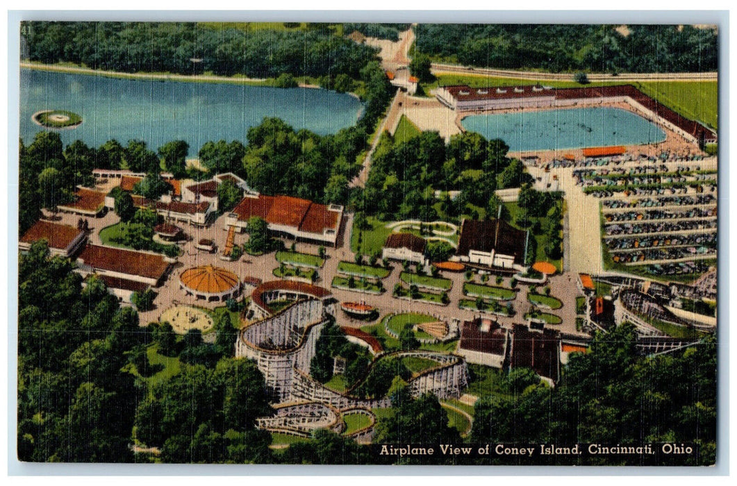 c1940's Airplane View of Coney Island Cincinnati Ohio OH Vintage Postcard