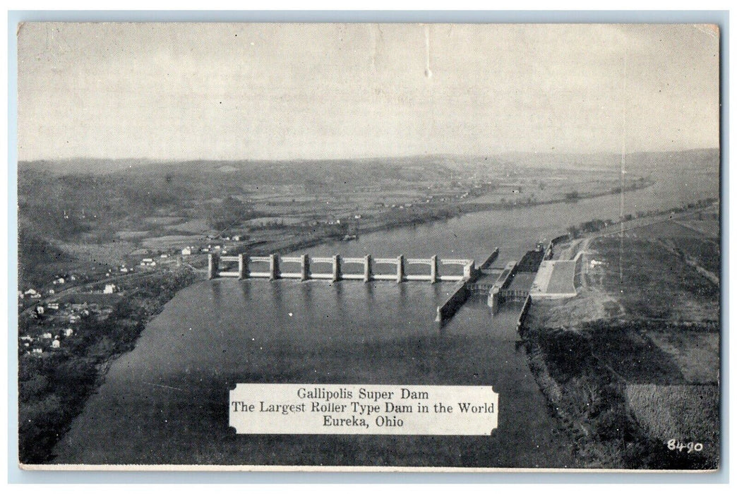 c1940 Aerial View Gallipolis Super Dam Eureka Ohio OH Vintage Antique Postcard