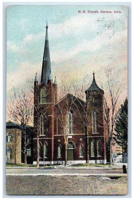 c1910 Methodist Episcopal Church Geneva Ohio OH Vintage Antique Posted Postcard