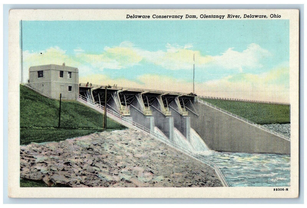 c1940 Delaware Conservancy Dam Olentangy River Delaware Ohio OH Vintage Postcard