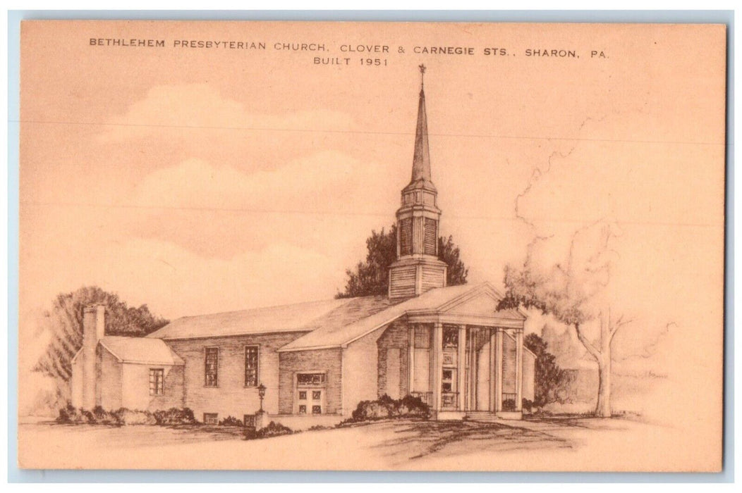 Bethlehem Presbyterian Church Clover & Carriage Sts. Sharon PA Vintage Postcard