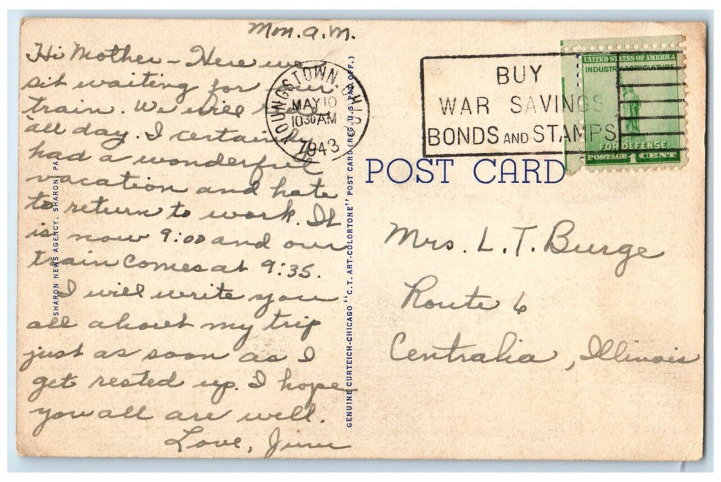 1943 Greetings From Sharon Pennsylvania PA, Large Letters Vintage Postcard