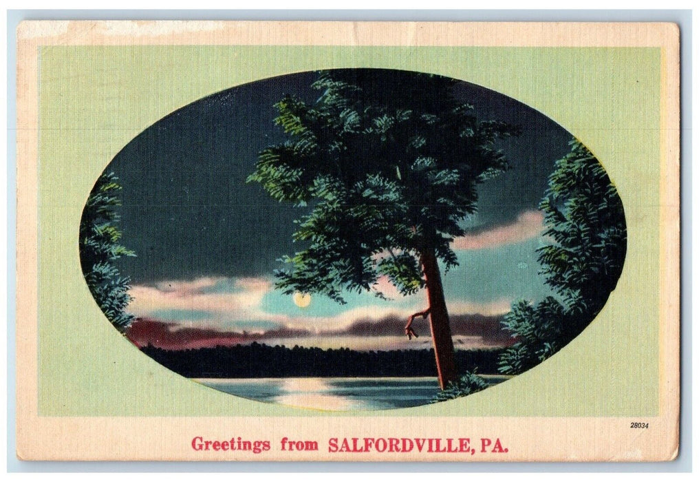 1953 Greetings From Salfordville Pennsylvania PA, Sea Moonlight View Postcard