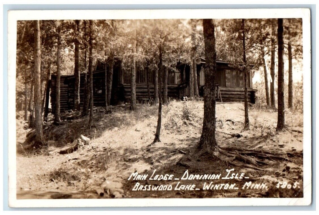 1946 Main Lodge View Dominion Isle Basswood Lake Winton MN RPPC Photo Postcard