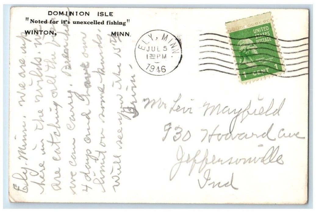 1946 Main Lodge View Dominion Isle Basswood Lake Winton MN RPPC Photo Postcard