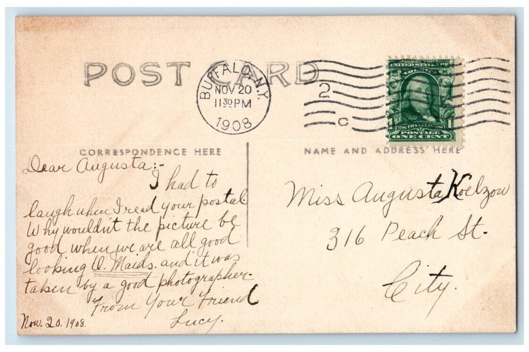 1908 Harbor View Sail Boat Lighthouse Steam Ship Buffalo NY RPPC Photo Postcard