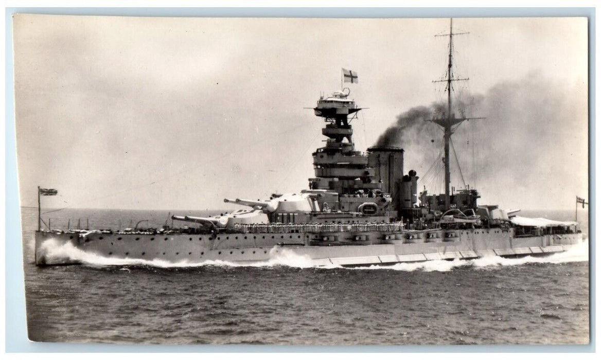 c1940's British Battleship Queen Elizabeth WWII View RPPC Photo Postcard