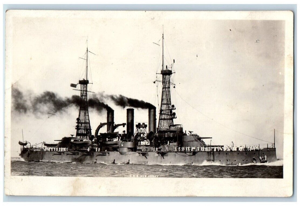 c1920's U.S.S. New Jersey Battleship US Navy Military View RPPC Photo Postcard