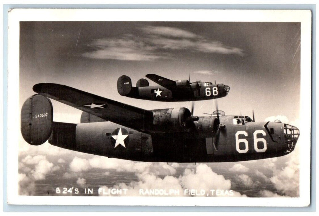 1943 WWII B24's In Flight Randolph Field Texas TX RPPC Photo Posted Postcard