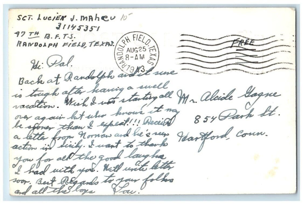 1943 WWII B24's In Flight Randolph Field Texas TX RPPC Photo Posted Postcard