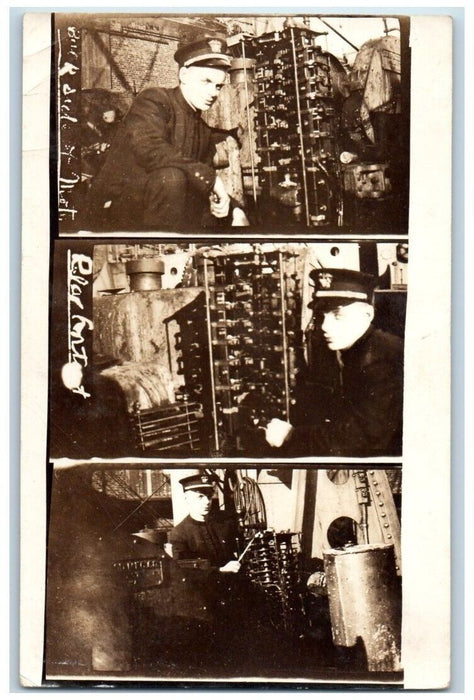 c1918 US Naval Officer Ship Interior View US Navy Multiview RPPC Photo Postcard