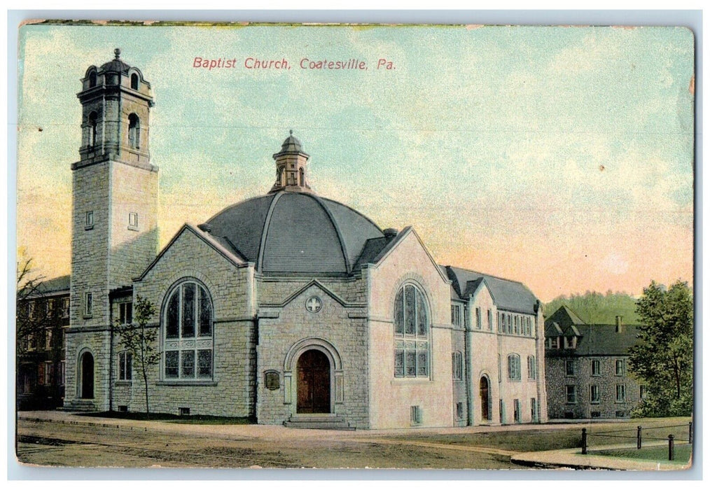 1909 Baptist Church Scene Street Coatesville Pennsylvania PA Antique Postcard