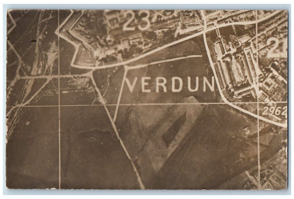 c1914-1918 Verdun Military Map Aerial View France RPPC Photo Unposted Postcard