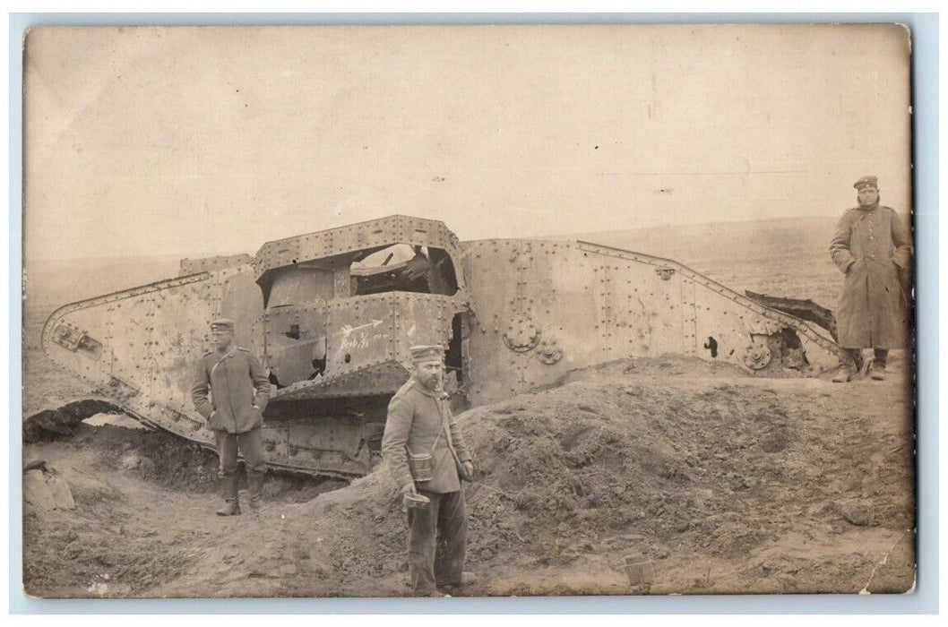 c1914-1918 Destroyed Tank Military France WWI RPPC Photo Unposted Postcard