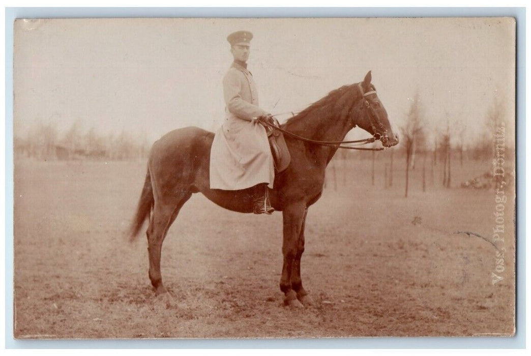 1913 Soldier Horse Horseback View Prenzlau Germany RPPC Photo Posted Postcard
