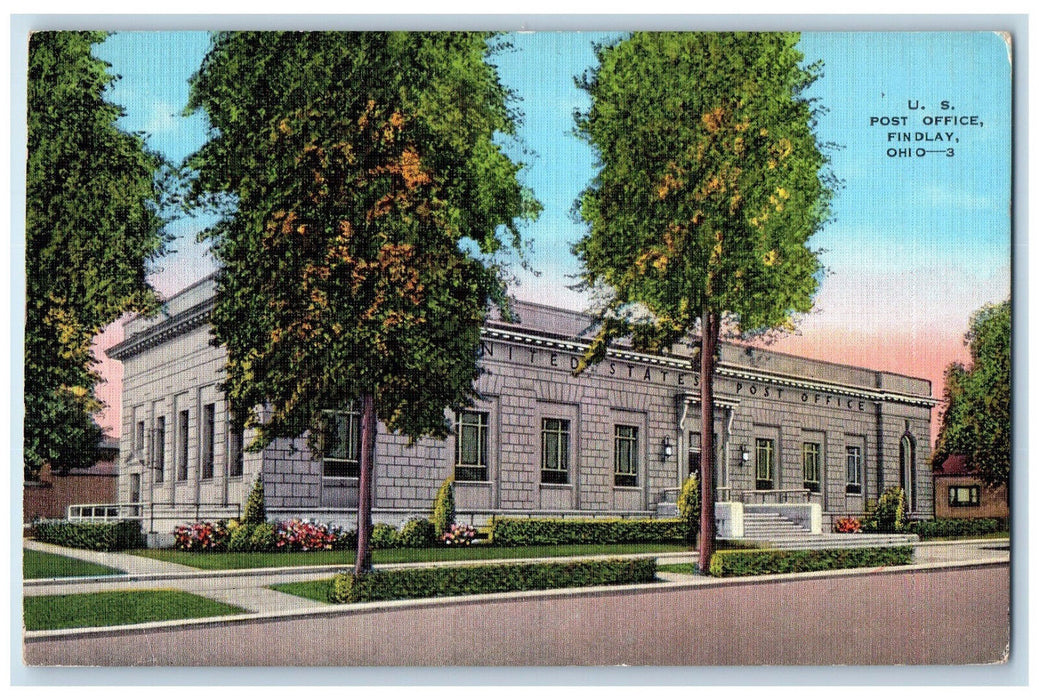 c1940's US Post Office Building Findlay Ohio OH Vintage Unposted Postcard