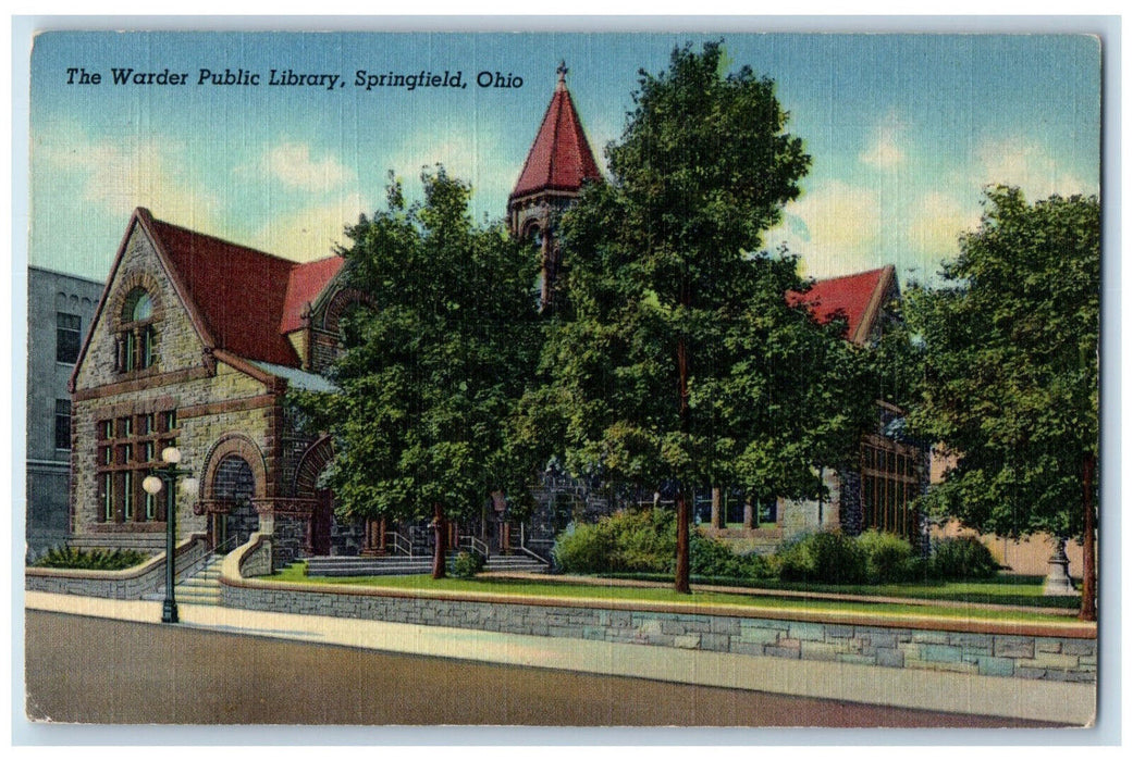 1950 The Warder Public Library Building Springfield Ohio OH Vintage Postcard