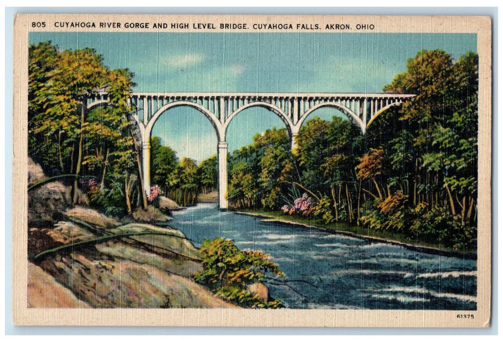 c1940's Cuyahoga River Gorge and High Level Bridge Akron Ohio OH Postcard