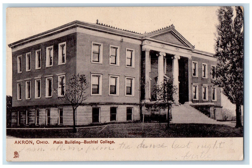 1909 Main Building Buchtel College Akron OH Silverette Tuck Art Postcard