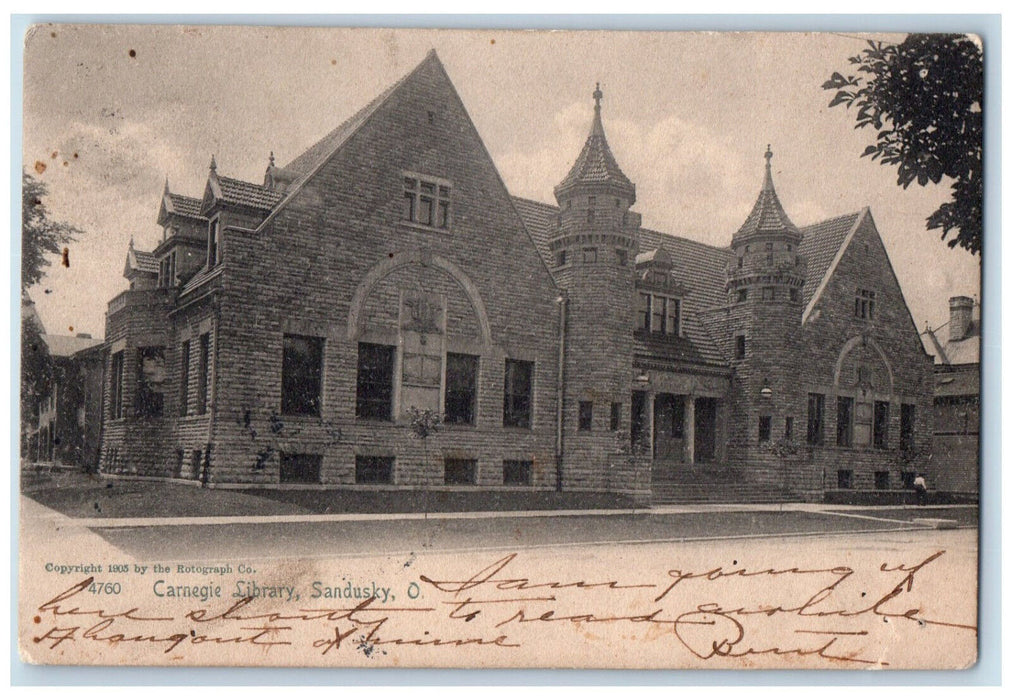 1905 View of Carnegie Library Sandusky Ohio OH Antique Posted Postcard