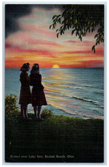 1948 Sunset Over Lake Erie Beulah Beach Ohio OH Vintage Posted Postcard