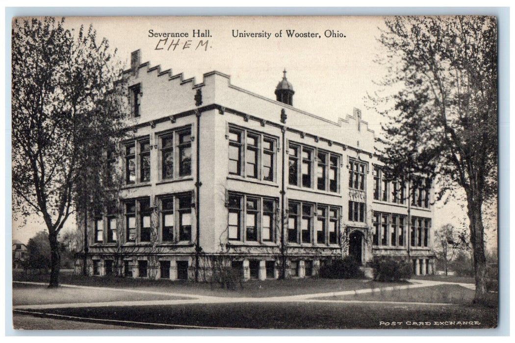 1916 Severence Hall University of Wooster Ohio OH Antique Posted Postcard