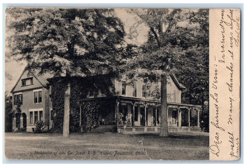 1907 Residence of Late Ex. Pres. R.B Hayes Fremont Ohio OH Antique Postcard