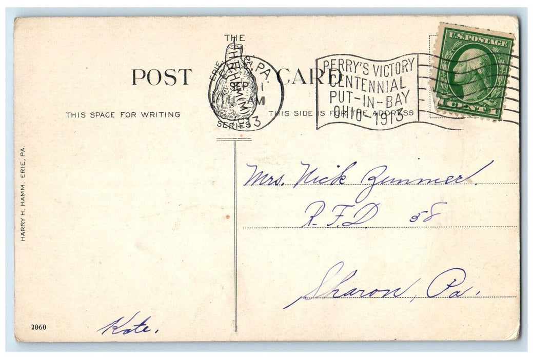 1913 Public Dock Steamboat Bicycle Erie Pennsylvania PA Posted Antique Postcard