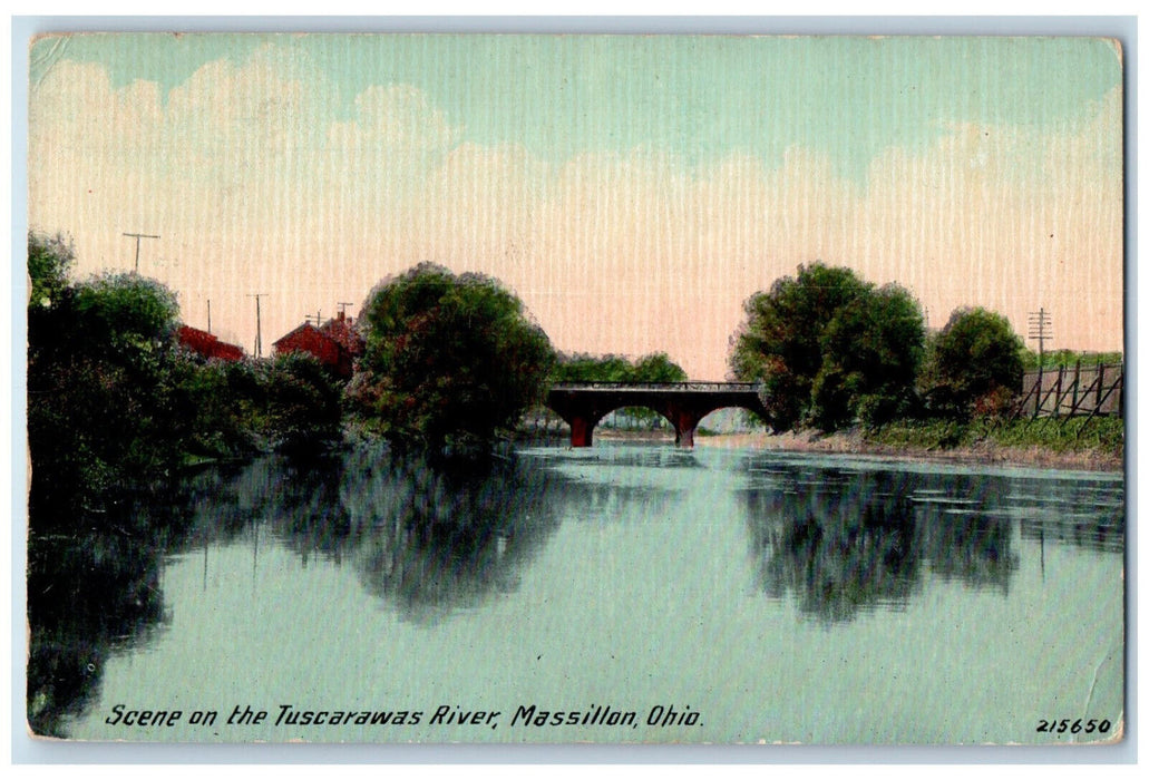 1912 Scene on the Tuscarawas River Massillon Ohio OH Antique Postcard