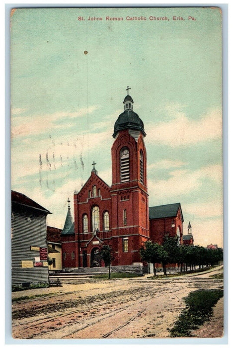 1913 St. Johns Roman Catholic Church Dirt Road Erie Pennsylvania PA Postcard