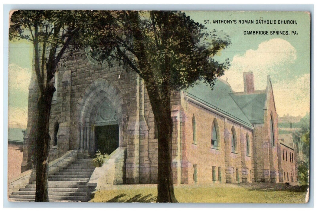 1916 St. Anthony's Roman Catholic Church Cambridge Springs PA Antique Postcard