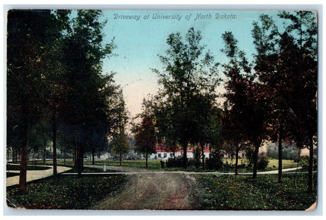 c1910 Driveway at University of North Dakota ND Antique Posted RPO Postcard