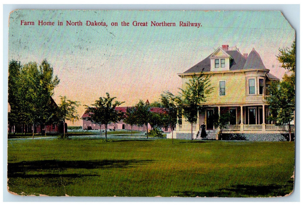 1910 Farm Home in North Dakota on the Great Northern Railway RPO Postcard