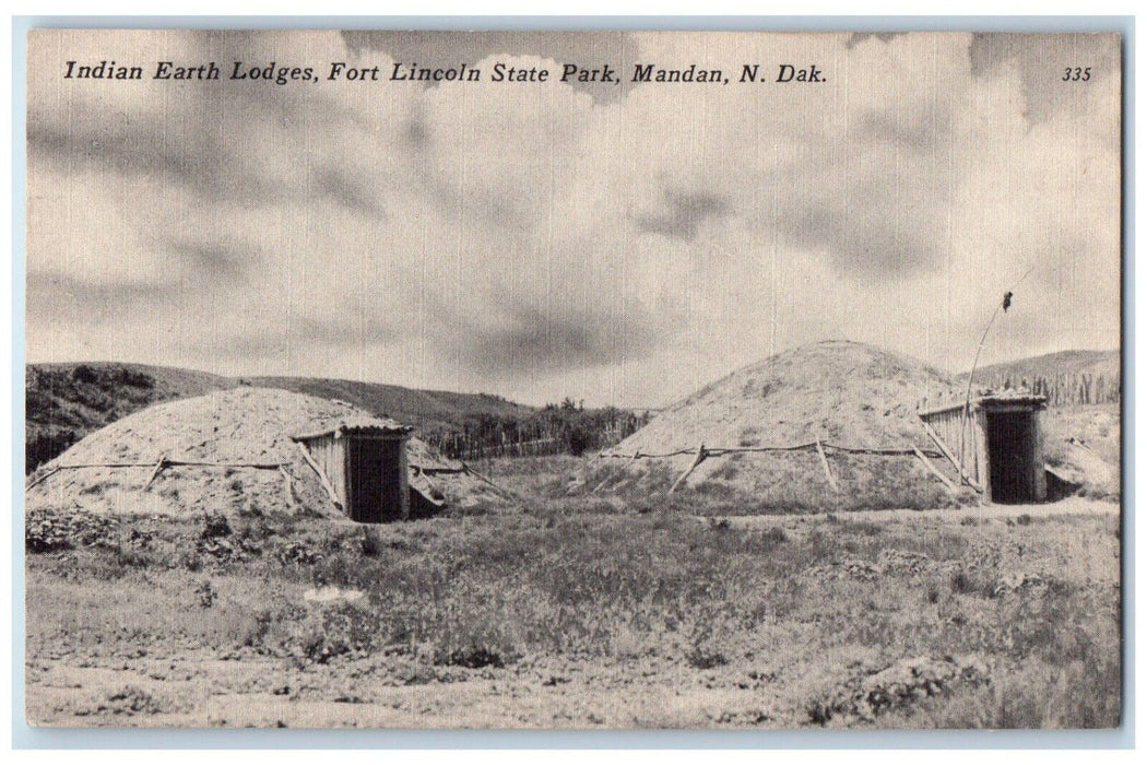 c1930's Indian Earth Lodges Fort Lincoln State Park Mandan ND Postcard