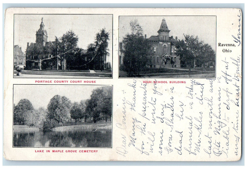 1905 County Court House High School Cemetery Multiview Ravenna Ohio OH Postcard