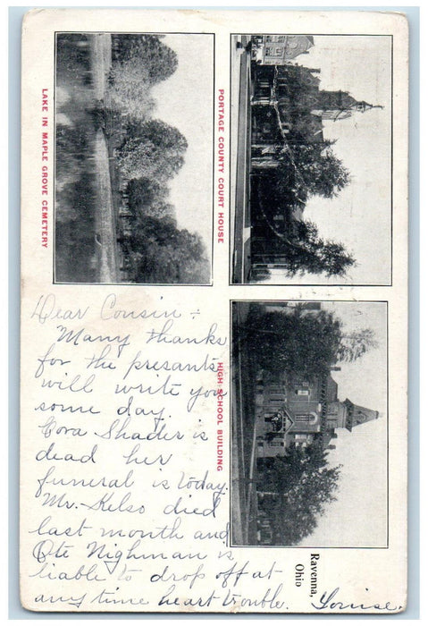 1905 County Court House High School Cemetery Multiview Ravenna Ohio OH Postcard