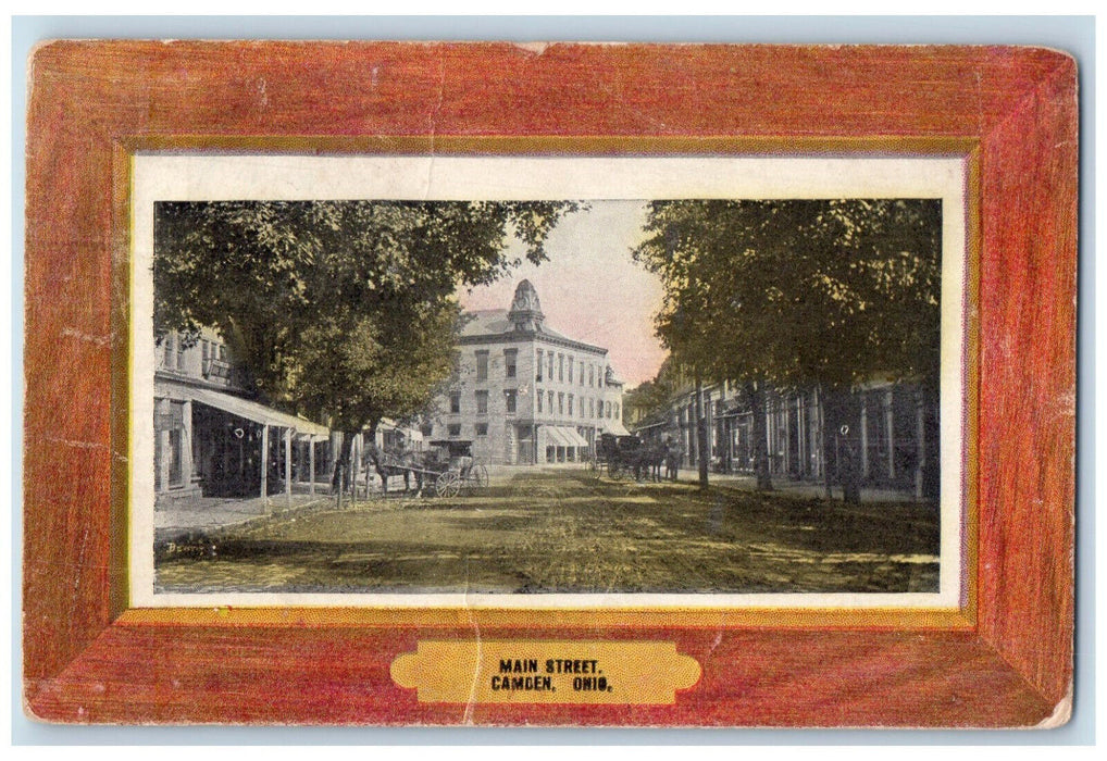 1907 Main Street Camden Ohio OH Antique Posted Colored Frame Postcard