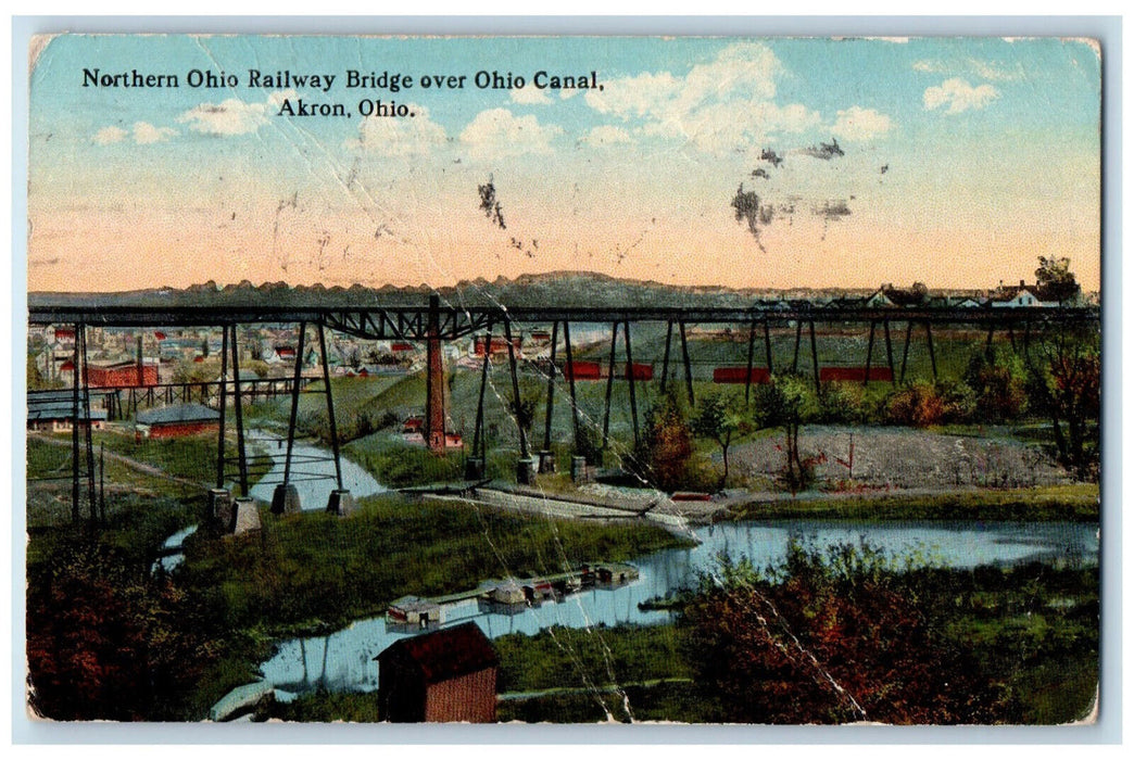 1917 Northern Ohio Railway Bridge Over Ohio Canal Akron Ohio OH Postcard