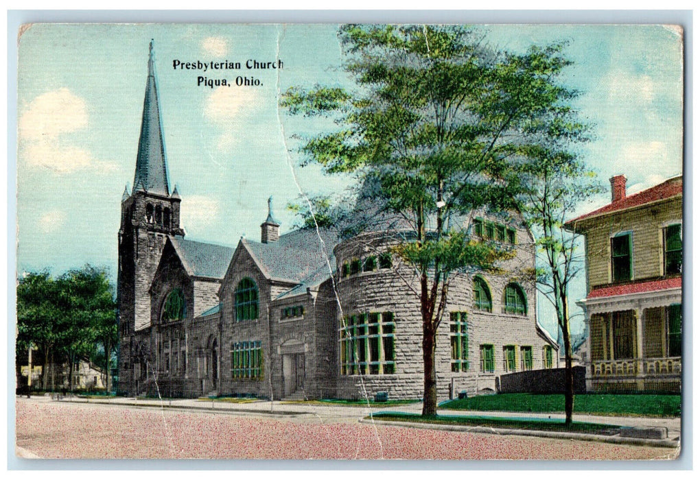 1920 View of Presbyterian Church Piqua Ohio OH Antique Posted Postcard