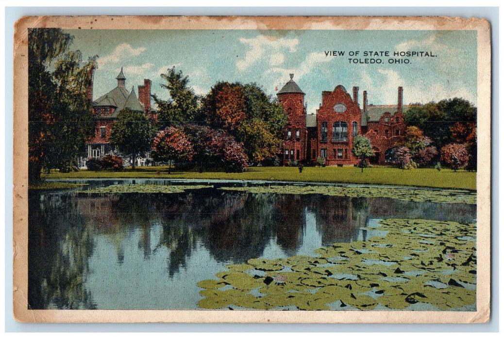 1917 Water Lilies View of State Hospital Toledo Ohio OH Antique Posted Postcard